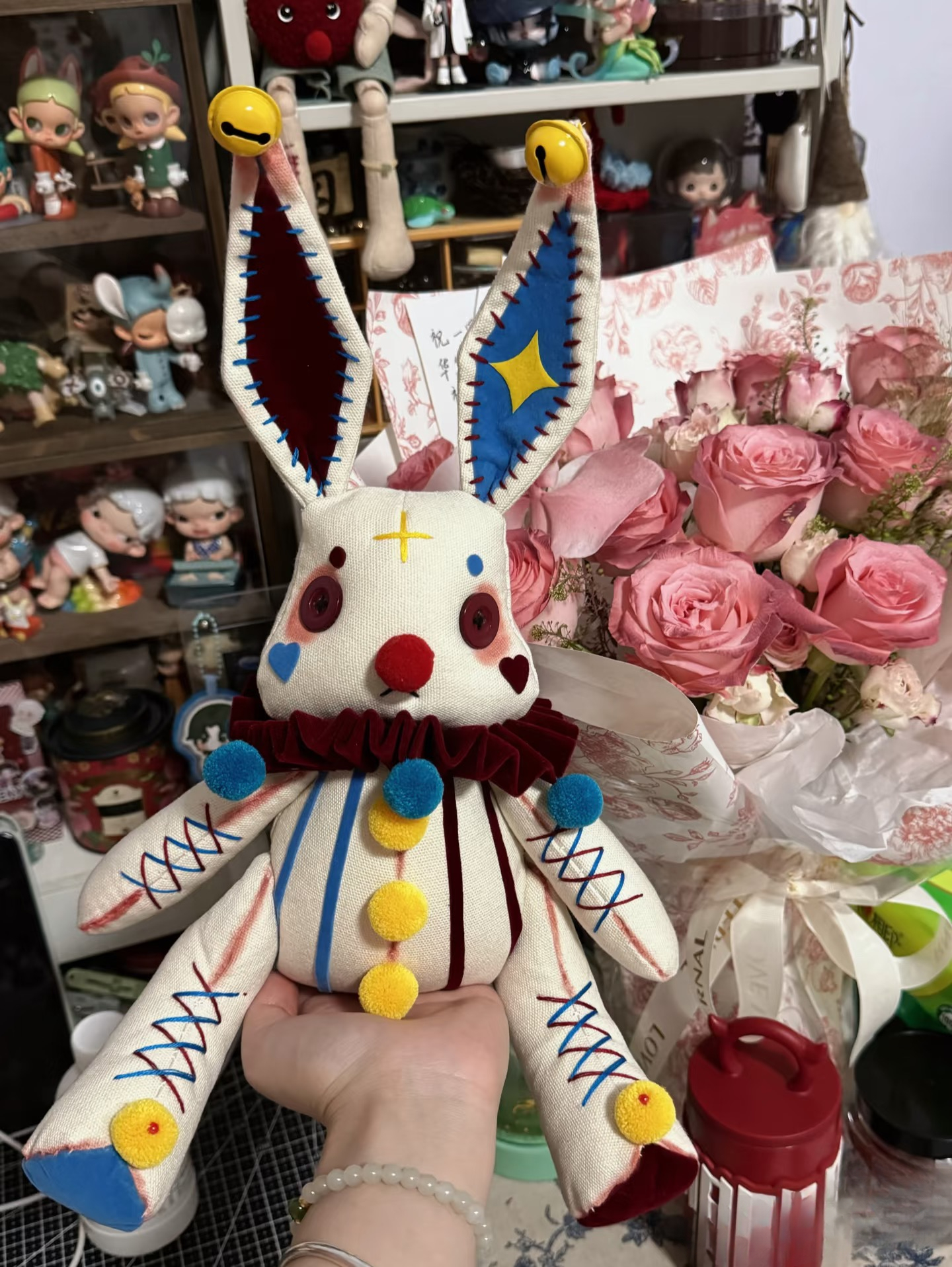 Circus Whimsy Bunny Sewing Kit - Finished Bunny as Shelf Decor