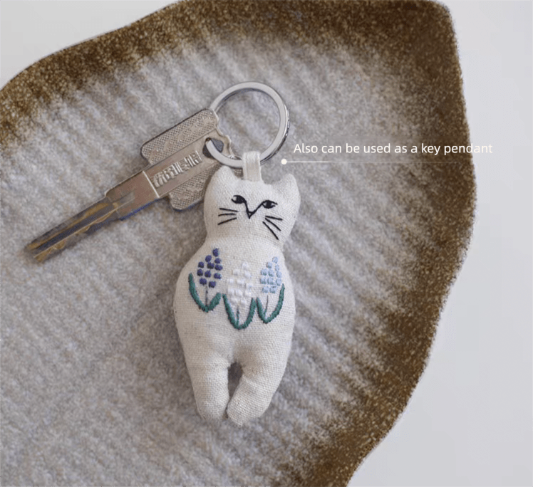 Adorable Kitty Embroidery Kit | 6 - Piece Brooch & Charm Set | Minimalist Illustration Style - HeyPouch