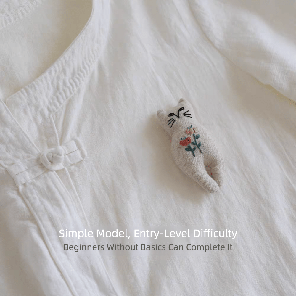 Adorable Kitty Embroidery Kit | 6 - Piece Brooch & Charm Set | Minimalist Illustration Style - HeyPouch