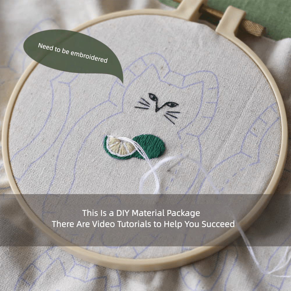Adorable Kitty Embroidery Kit | 6 - Piece Brooch & Charm Set | Minimalist Illustration Style - HeyPouch