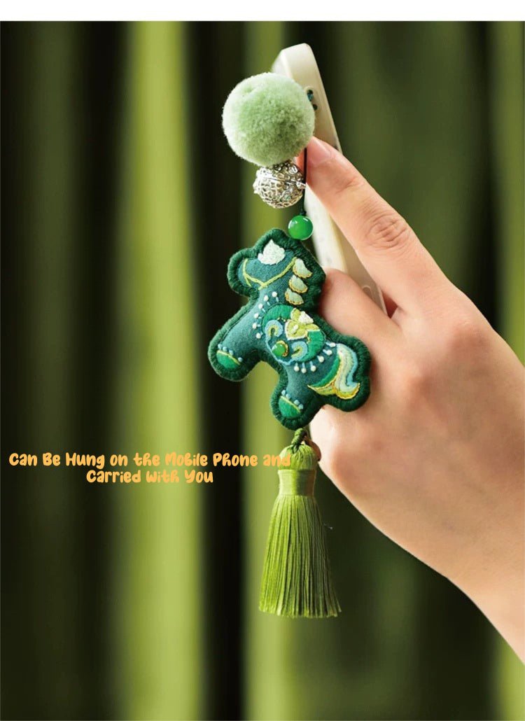 DIY Guardian Green Pony Embroidery Kit - Amulet on Keychain