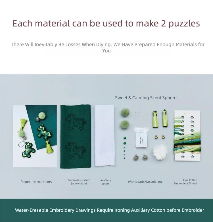 DIY Guardian Green Pony Embroidery Kit - Included Thread & Fabric
