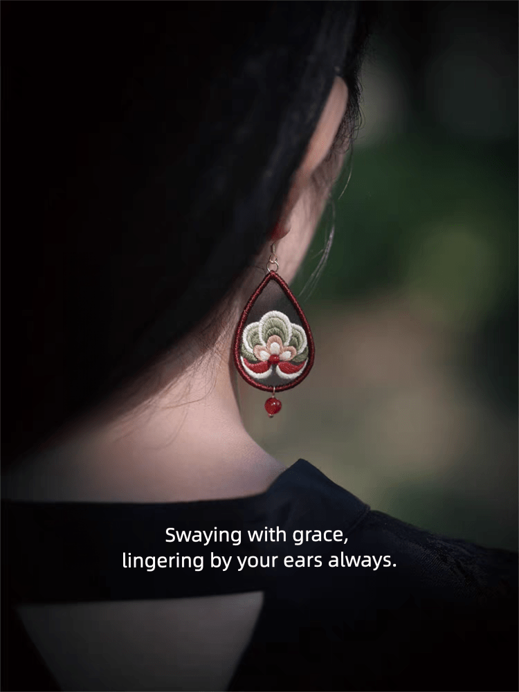 Dunhuang Floral Mandala Earring Embroidery Kit - Worn Earrings Close-Up