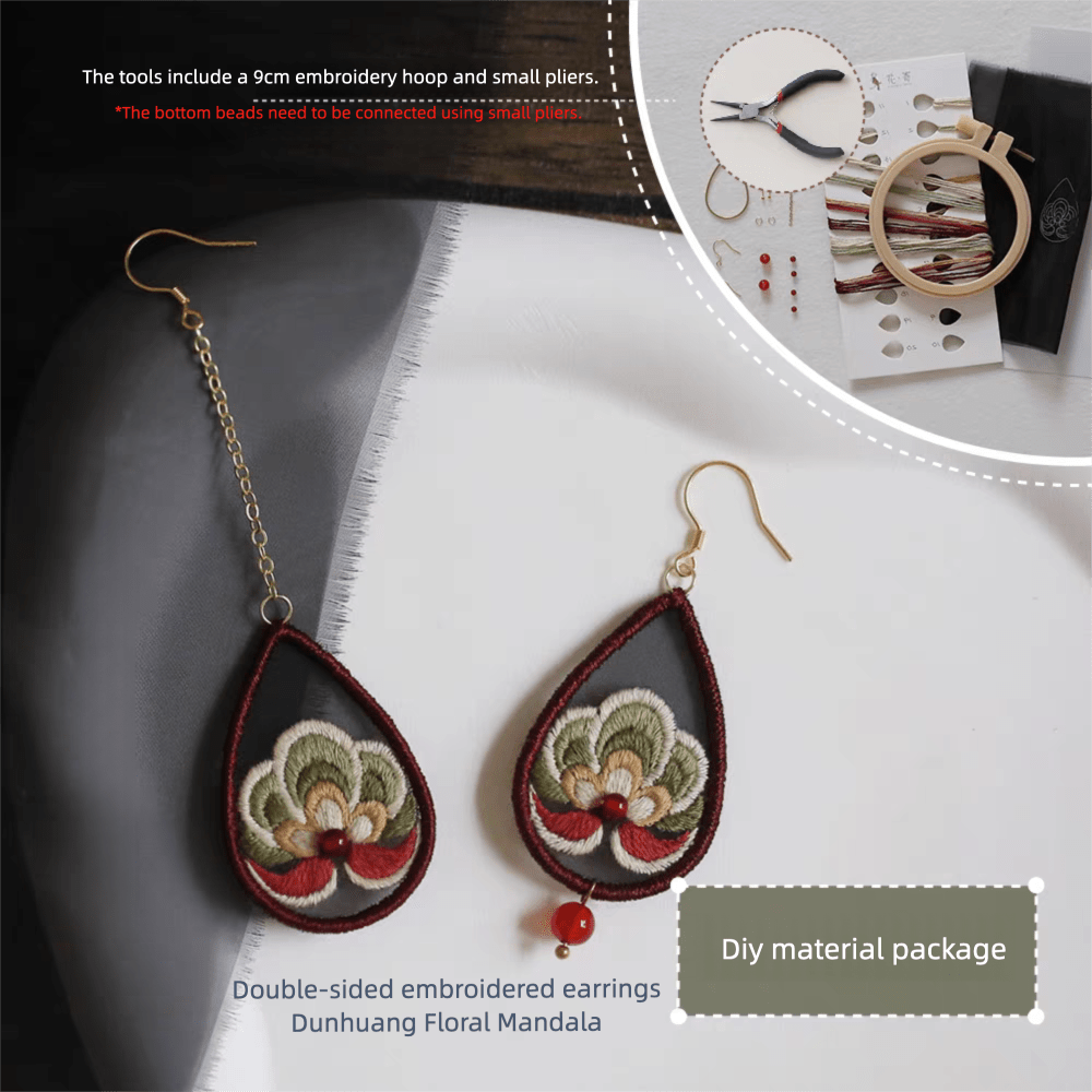 Dunhuang Floral Mandala Earring Embroidery Kit - Floral Mandala Stitch Detail