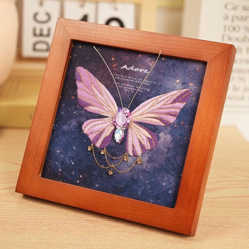 Elegant Butterfly Beaded Embroidery DIY Kit - Purple 18x18cm with Frame