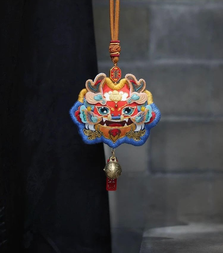 Guardian Dragon & Tiger Auspicious Sachet Embroidery Kit - Dragon Pattern Close-Up