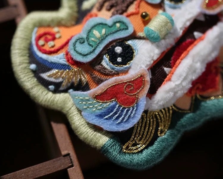 Guardian Dragon & Tiger Auspicious Sachet Embroidery Kit - Tiger Pattern Close-Up