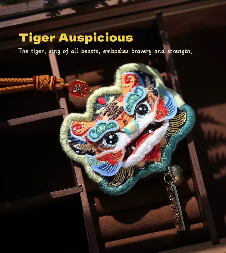 Guardian Dragon & Tiger Auspicious Sachet Embroidery Kit - Tiger Pattern Close-Up