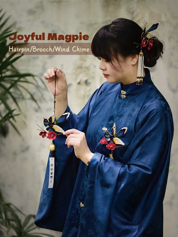 Joyful Magpie DIY Embroidery Kit - 3-in-1 Hairpin/Brooch/Wind Chime