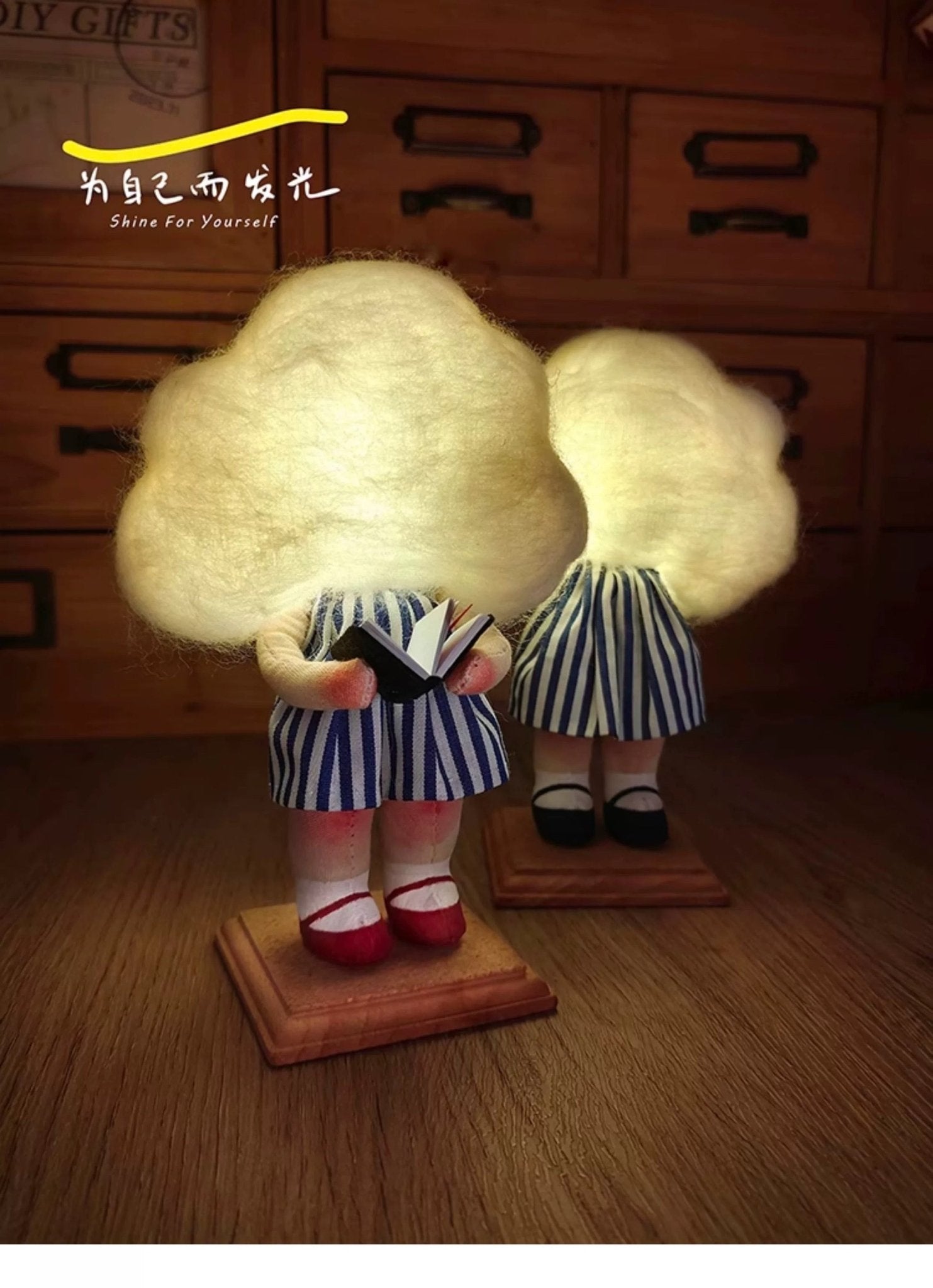 Luminous Cloud Reader Sewing Kit - 14cm LED Glow Craft on Wood Base