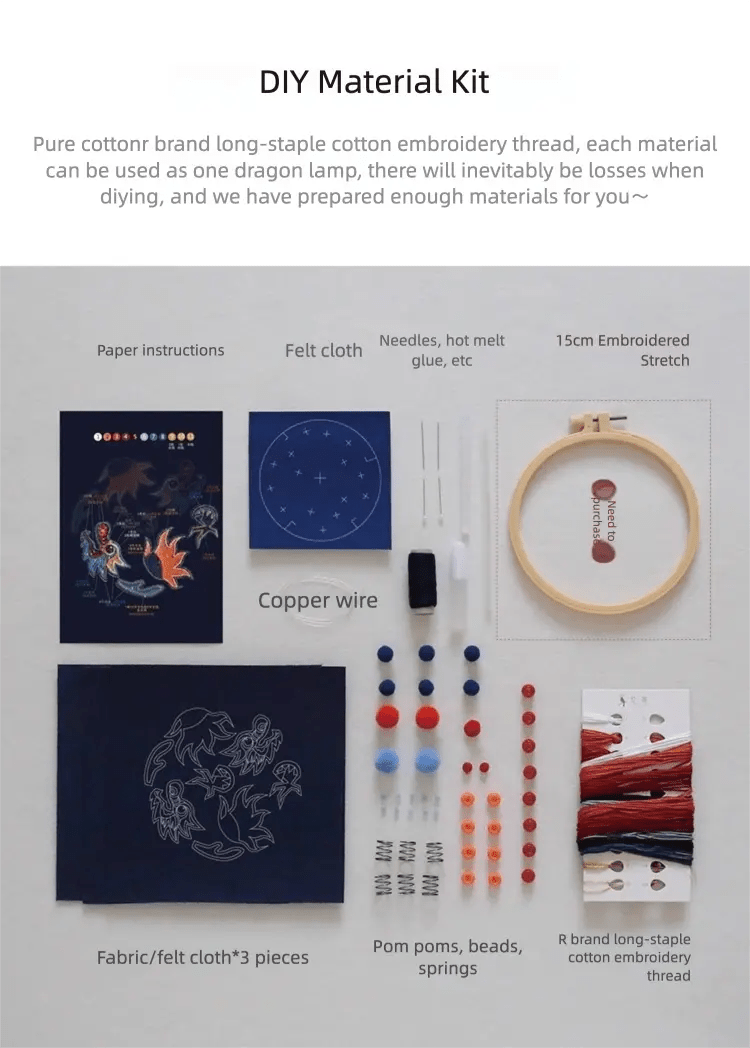 Luminous Dragon Lantern Glow Light DIY Chinese Embroidery Kit - HeyPouch