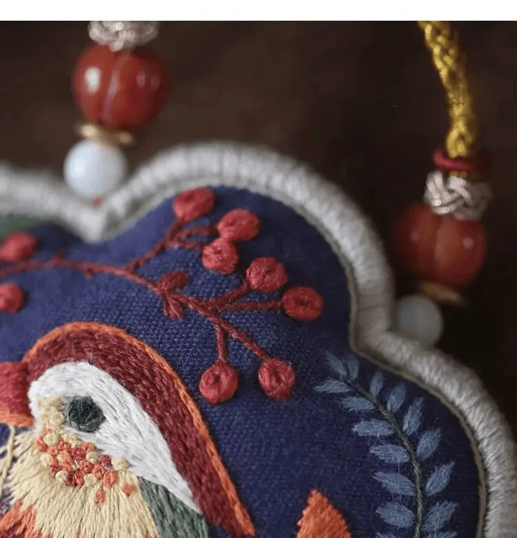 Mandarin Duck Embroidered Sachet DIY Kit - Mandarin Duck Stitch Detail