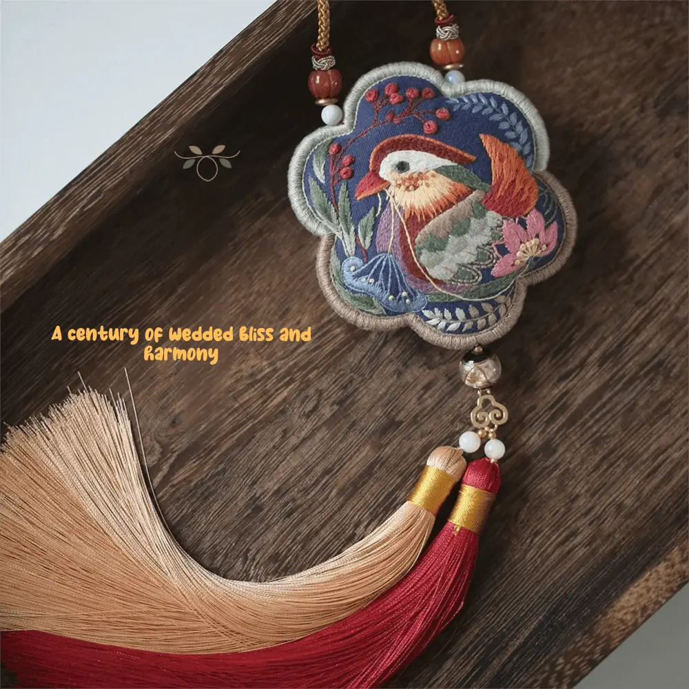 Mandarin Duck Embroidered Sachet DIY Kit - Mandarin Duck Stitch Detail