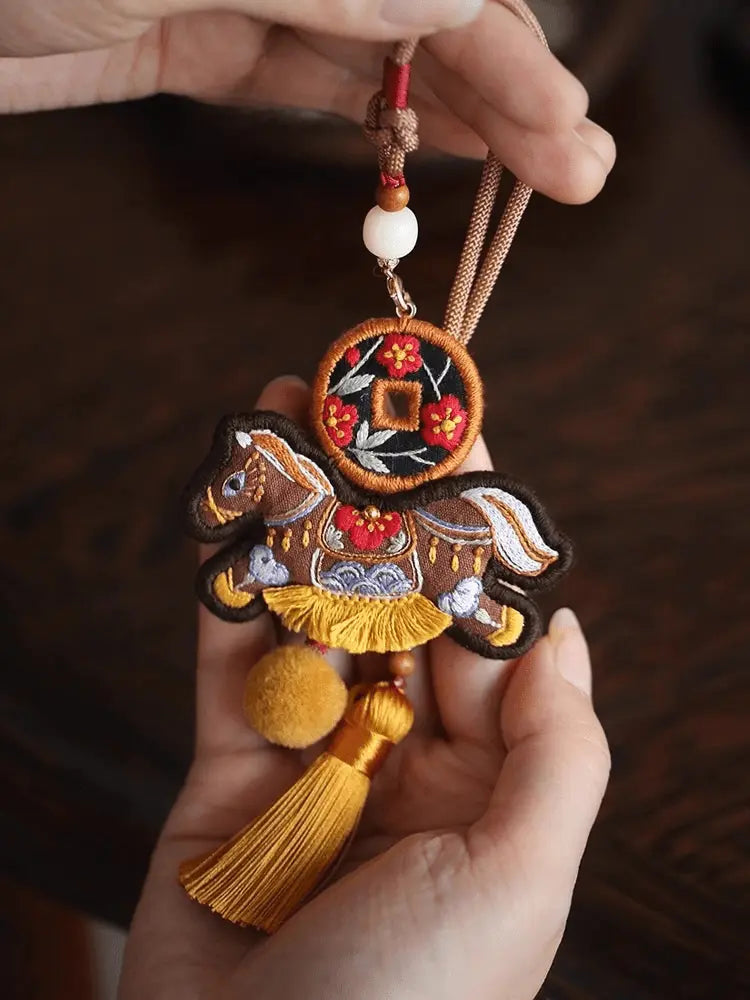 Hand-Embroidered Golden Horse DIY Kit - Golden Horse & Coin Detail