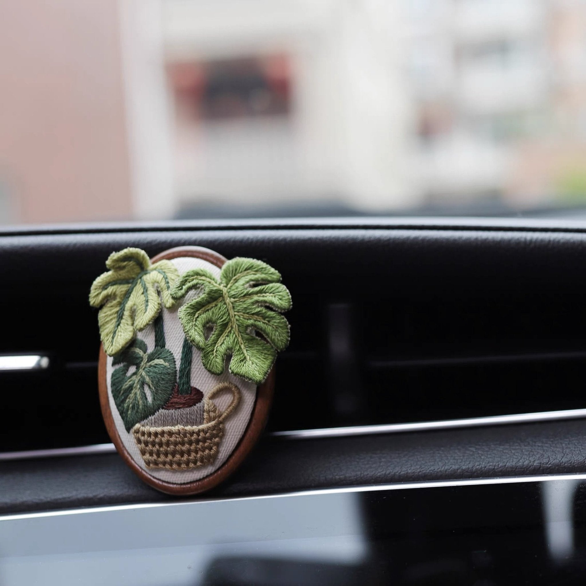 Monstera Car Scent Diffuser DIY Embroidery Kit - Dual Botanical Designs