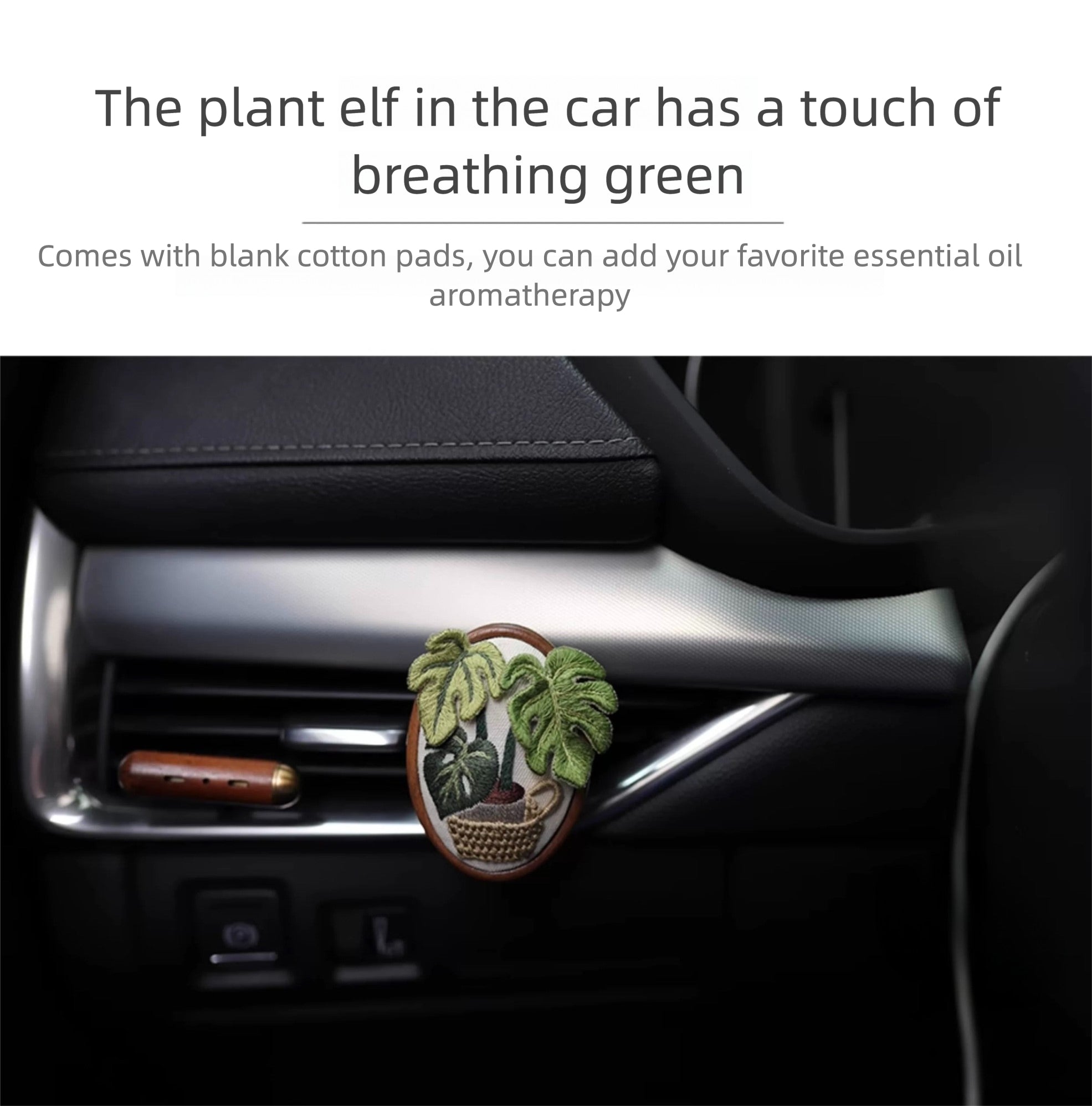 Monstera & Begonia Car Scent Diffuser DIY Embroidery Kit - Hanging in Car