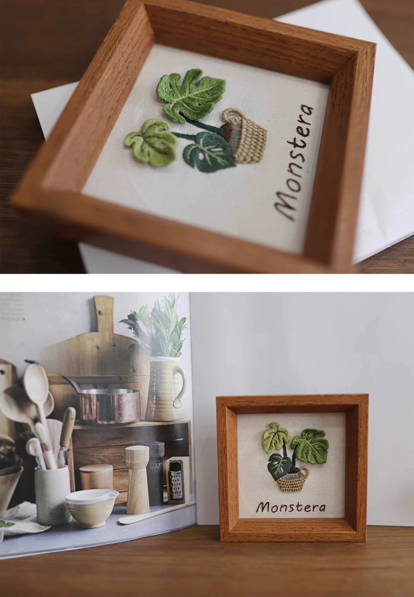 Monstera & Begonia Car Scent Diffuser DIY Embroidery Kit - Home Decor Display