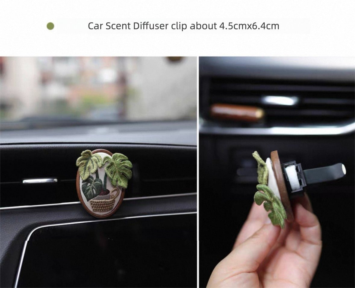 Monstera & Begonia Car Scent Diffuser DIY Embroidery Kit - Hanging in Car
